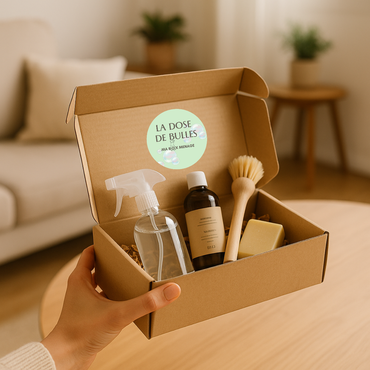 Box de 3 produits ménagers avec 1 brosse vaisselle en bois
